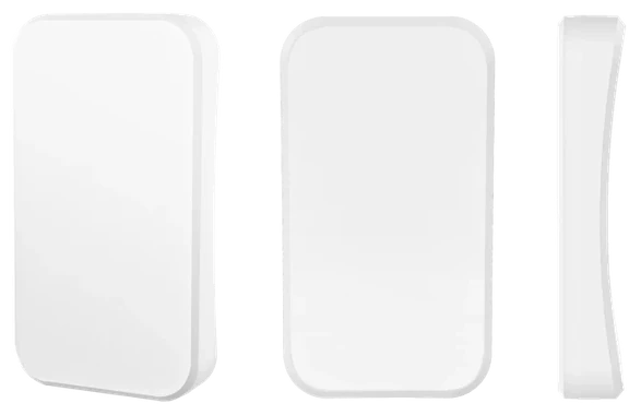 CrewPresence Bluetooth Helmet Tag: a small white curved tag shown from the front, at an angle and from the side
